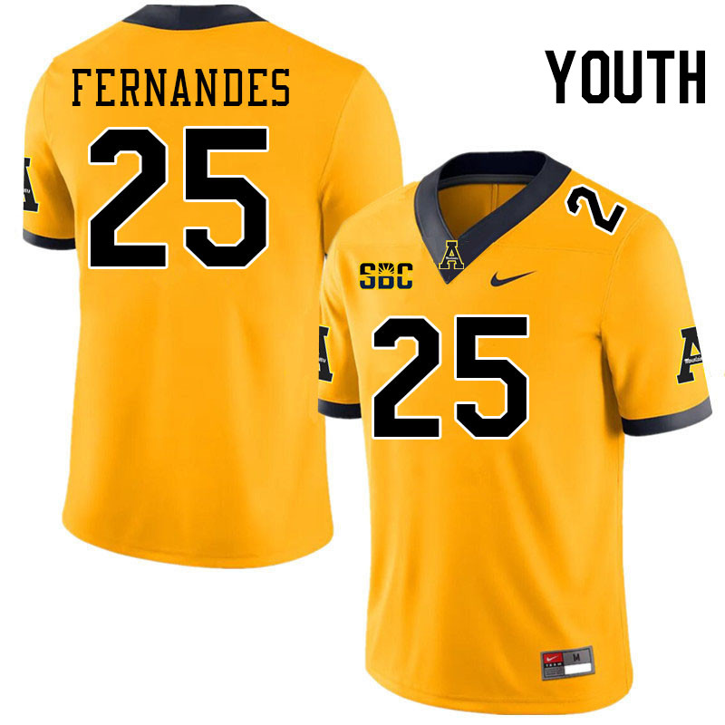 Youth #25 Kai Fernandes Appalachian State Mountaineers College Football Jerseys Stitched-Gold